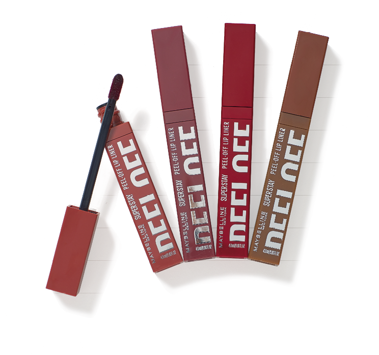 Cuatro tubos de r mel en tonos marrones y rojos con texto blanco y uno abierto mostrando el aplicador con producto oscuro. Descripci n generada con IA
