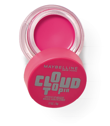 Envase abierto de mousse para mejillas y labios de Maybelline New York en tono rosa vibrante. Descripci n generada con IA