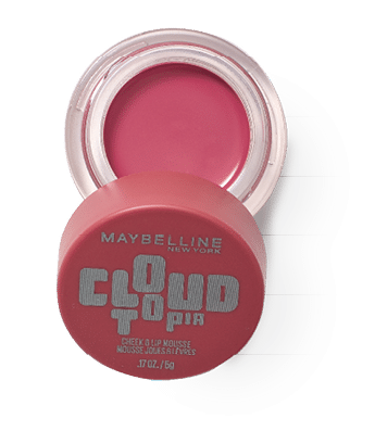 Envase abierto de mousse para mejillas y labios de Maybelline New York en tono rosa. Descripci n generada con IA