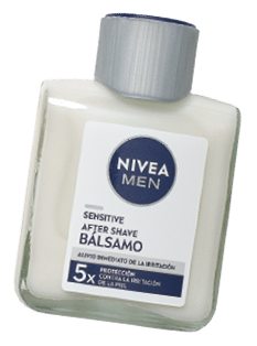 Frasco de b lsamo after shave sensible para piel con protecci n contra la irritaci n de la marca Nivea Men. Descripci n generada con IA